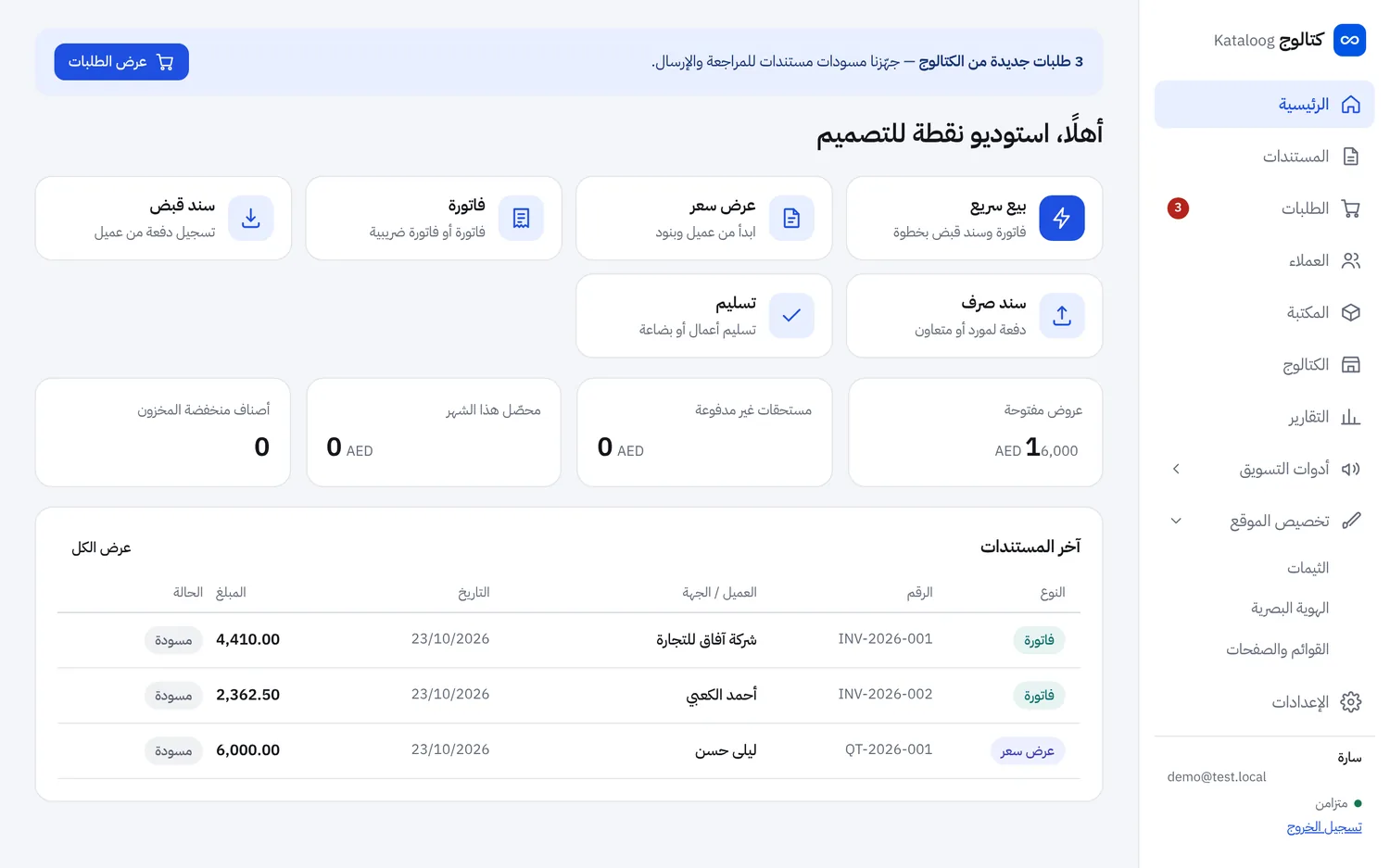 لوحة التحكم في كتالوج